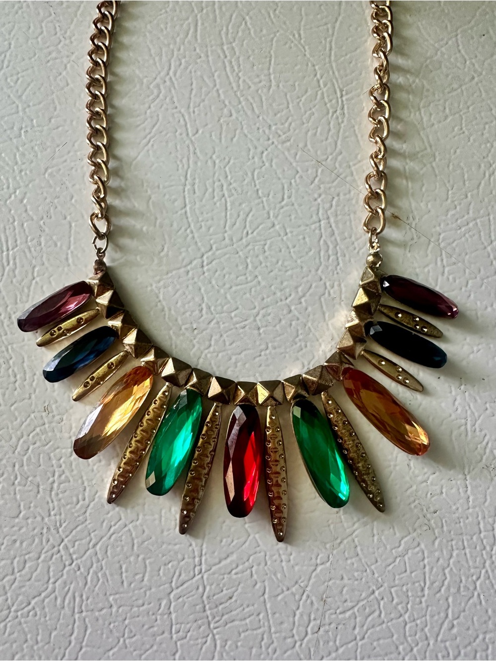 Iman Spike Global Chic Gold Tone Costume Jewelry Necklace w/ Multi Jewels